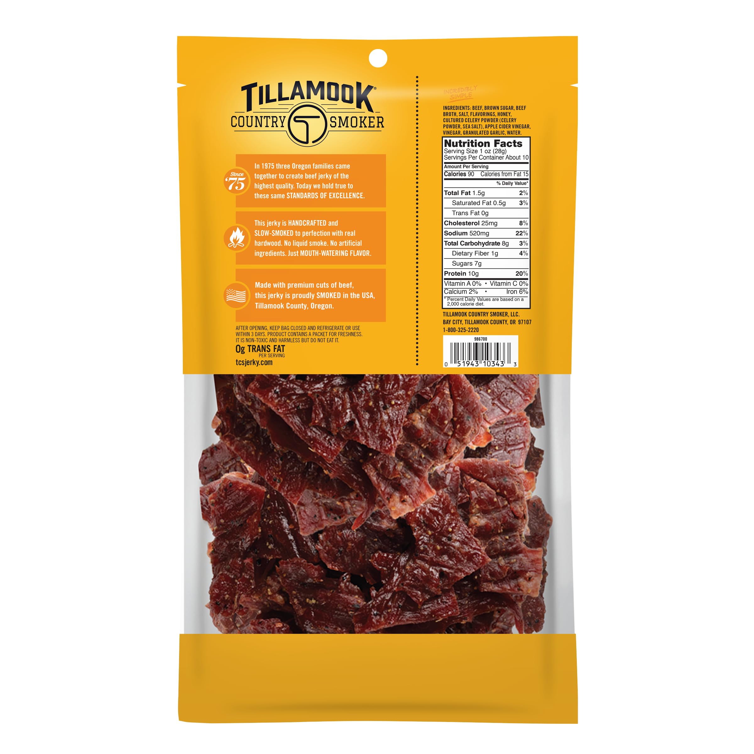 Tillamook Honey Glazed Beef Jerky Slices Closeup showcases tender strips and glossy glaze.