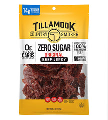 Tillamook Keto Zero Sugar Original Beef Jerky packaging showcases 6.5 oz bag.