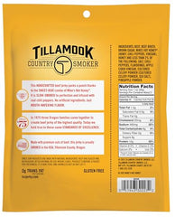 Tillamook Mike’s Hot Honey beef jerky close-up shows glossy glaze and premium marbling.