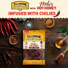 High protein on-the-go snack featuring Mike's Hot Honey jerky