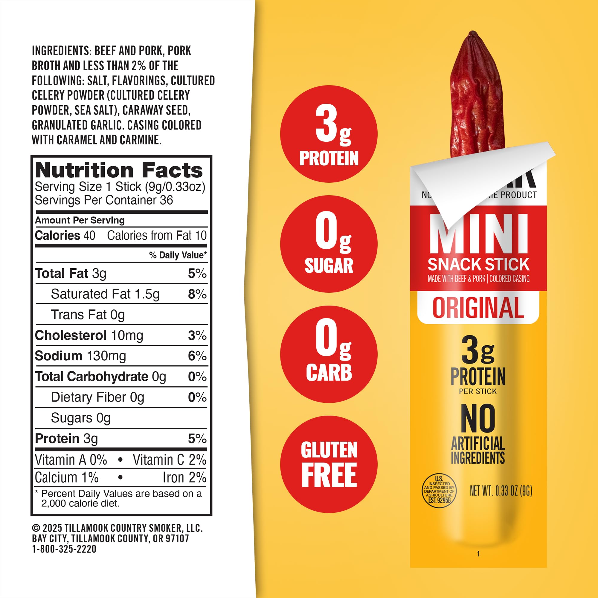 Tillamook mini beef sticks, individually wrapped for mess-free lunchboxes.