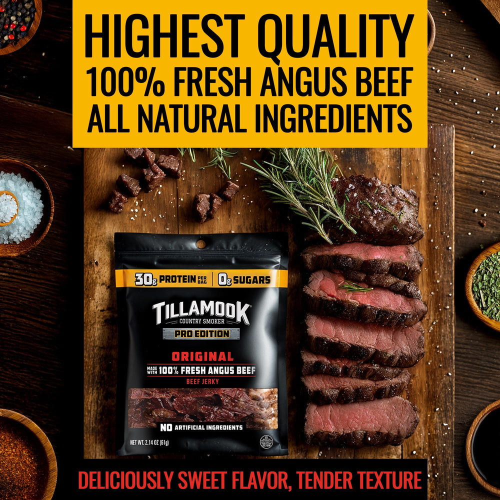 Tillamook PRO Edition beef jerky on-the-go pack fuels workouts.