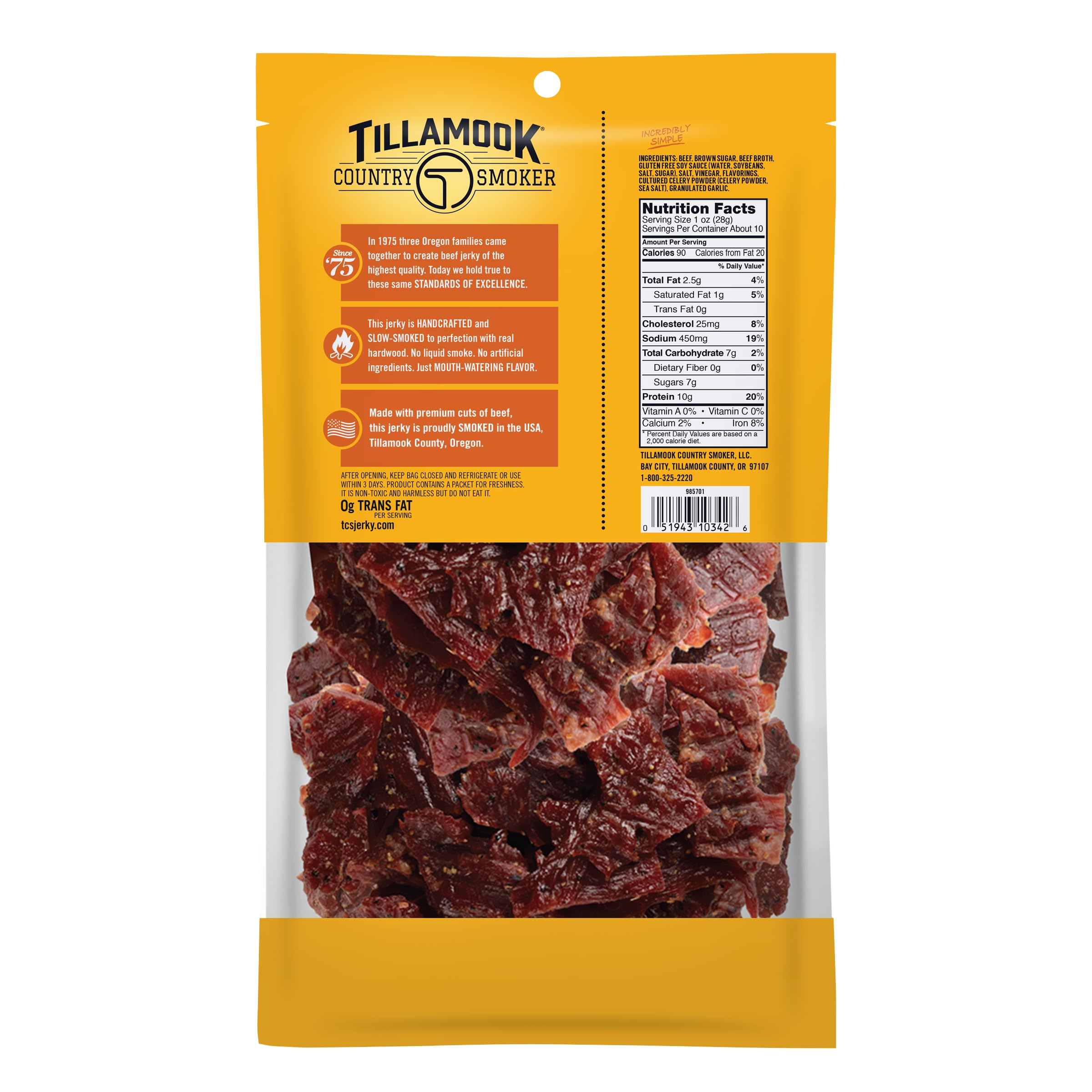 Tillamook Teriyaki Beef Jerky slices close-up shows chewy texture