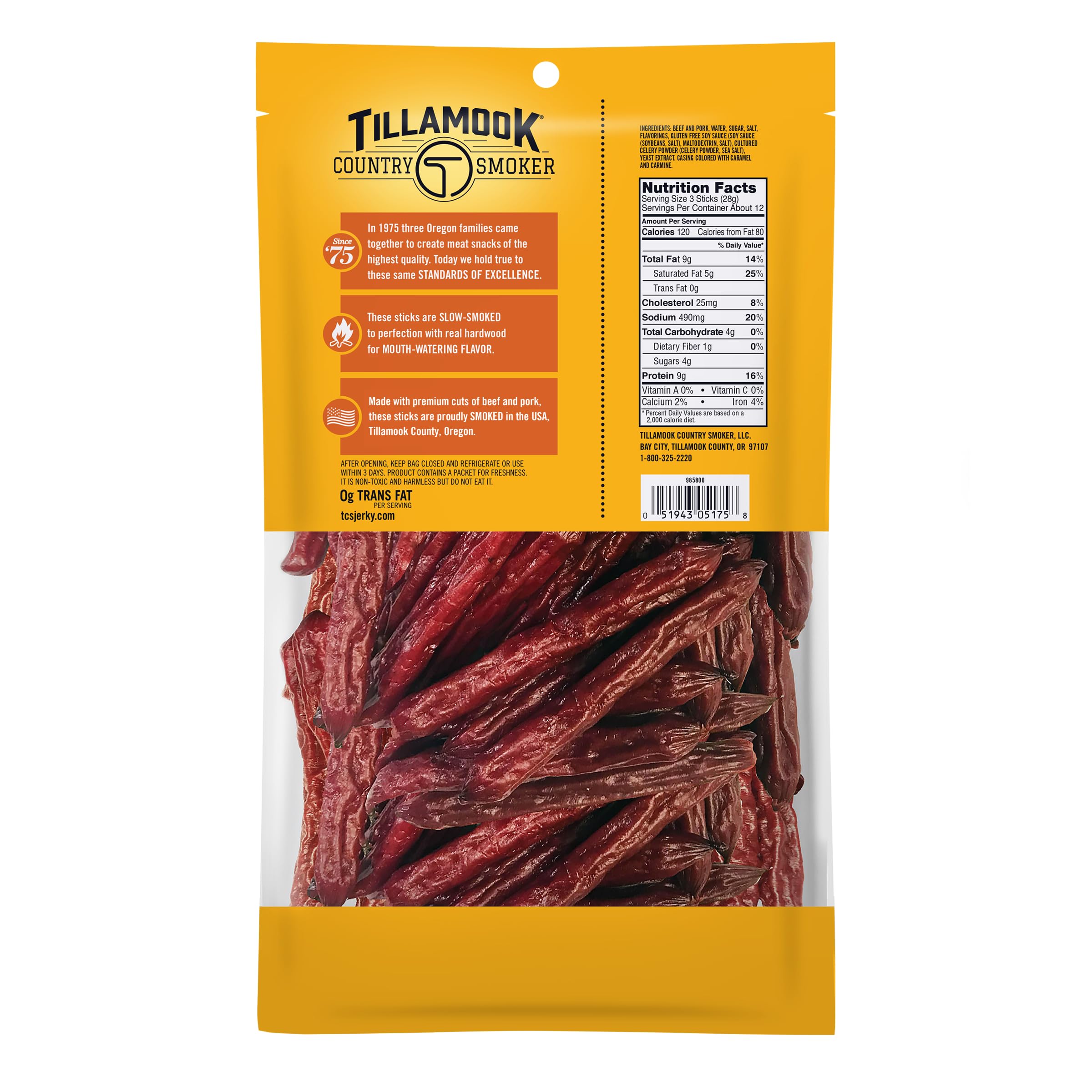 Tillamook Teriyaki smoked sausages close-up with glossy glaze for flavor-packed bites.