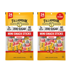 Tillamook Zero Sugar Original Mini Smoked Sausages pack; convenient on-the-go snacking.