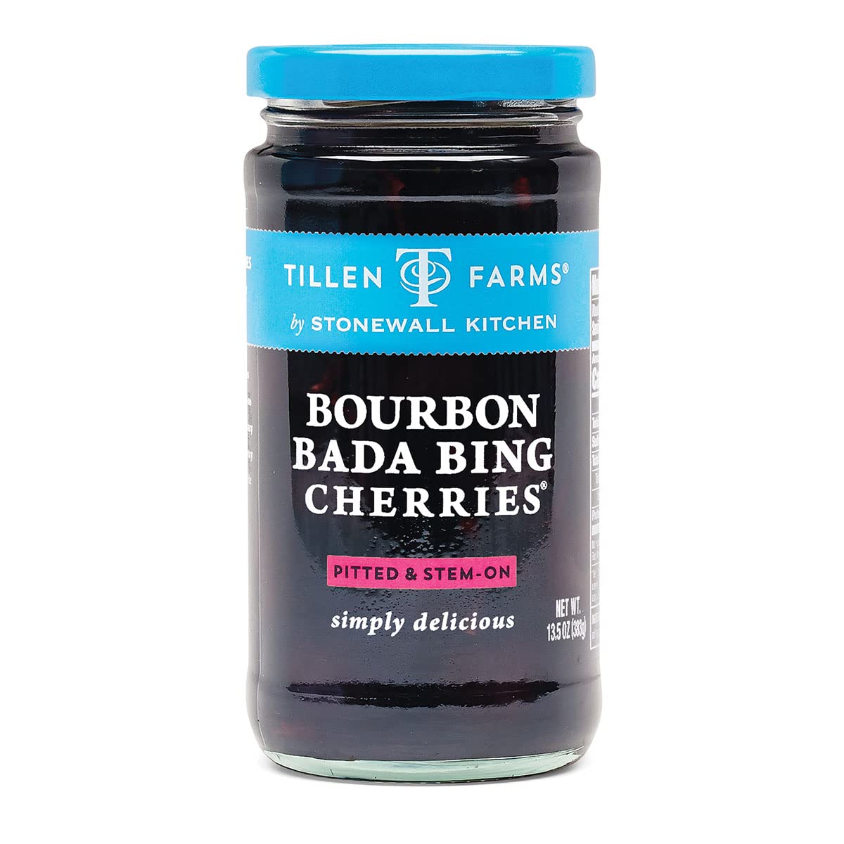 Tillen Farms Bourbon Bada Bing cherries close-up glossy fruit with premium flavor potential.