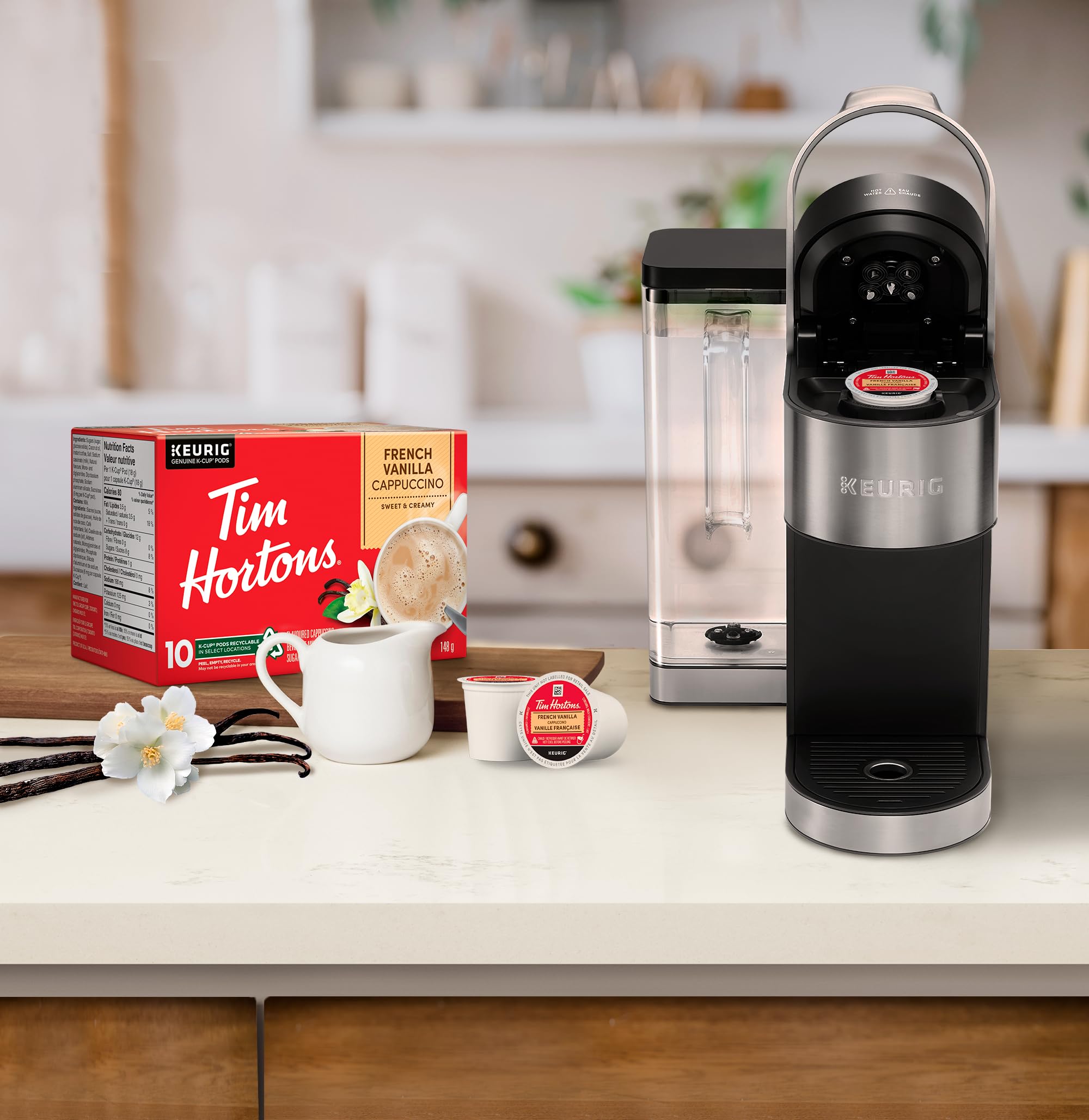 Tim Hortons aroma rising from a cup in a cozy morning.