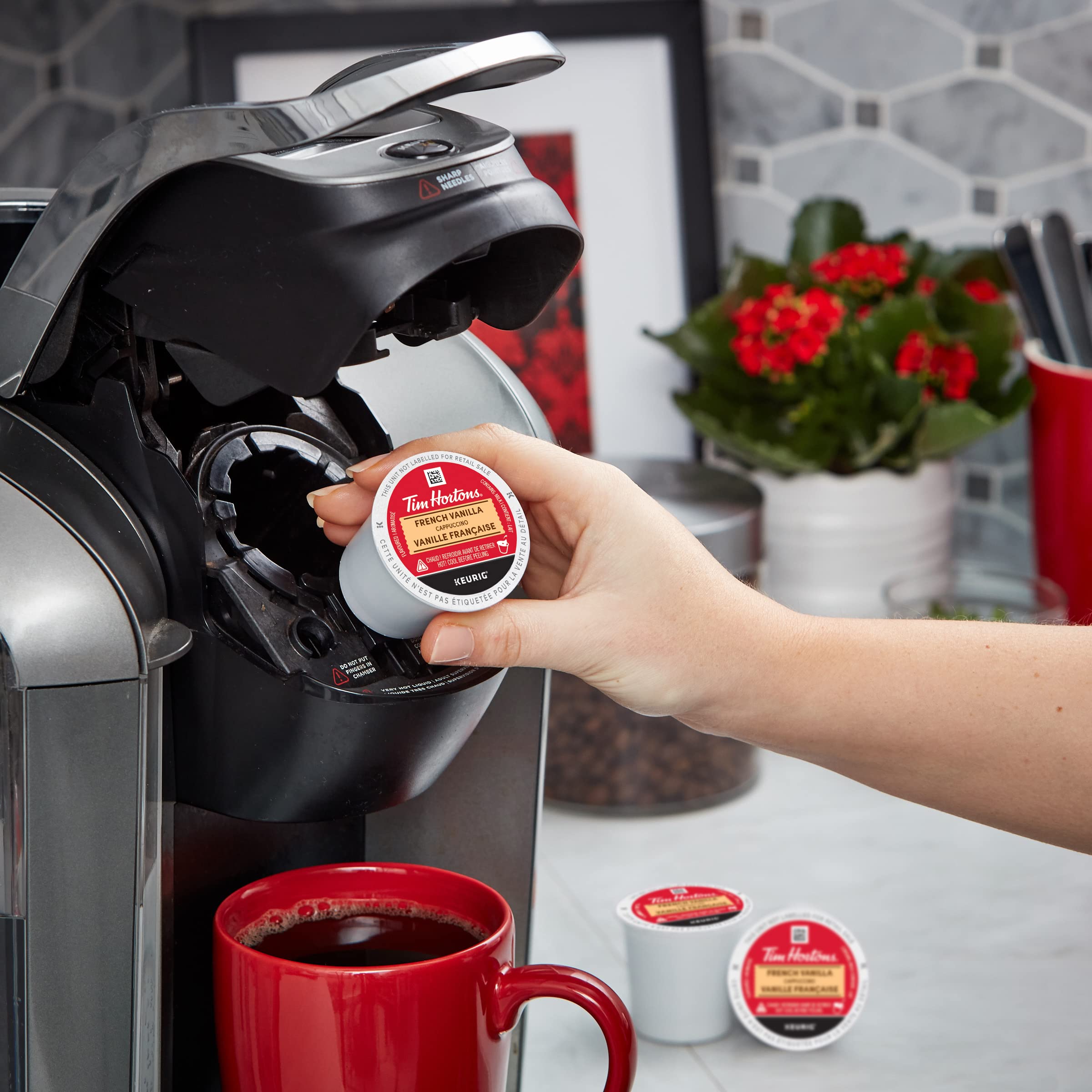 Tim Hortons barista-inspired home setup with kettle and mug.