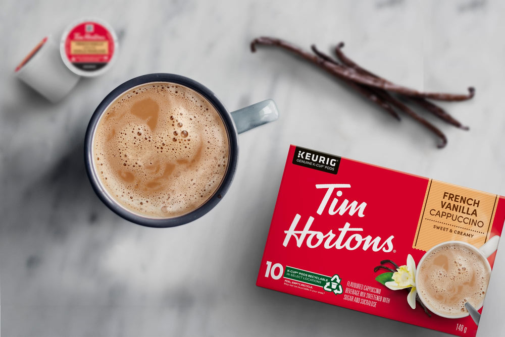 Tim Hortons creamy vanilla cappuccino foam detail.