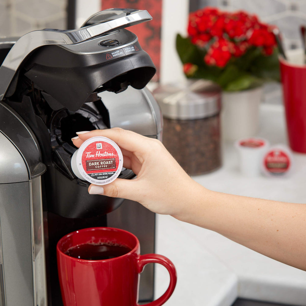 A warm kitchen with the aroma of Tim Hortons dark roast filling the air