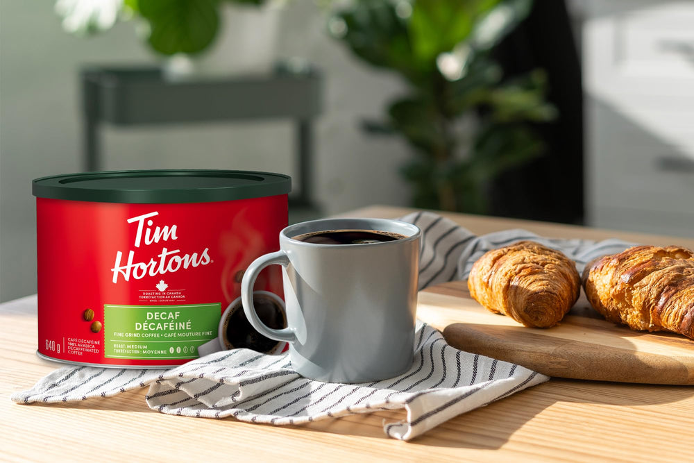 Tim Hortons decaf origin Canada label, premium quality from imported beans.