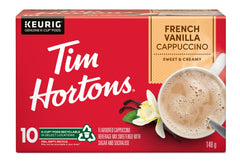 Tim Hortons French Vanilla Cappuccino K-Cup pods ready for a smooth, single-serve brew.