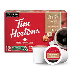 Tim Hortons Hazelnut Flavored K-Cup pod in red, ready for Keurig brewing