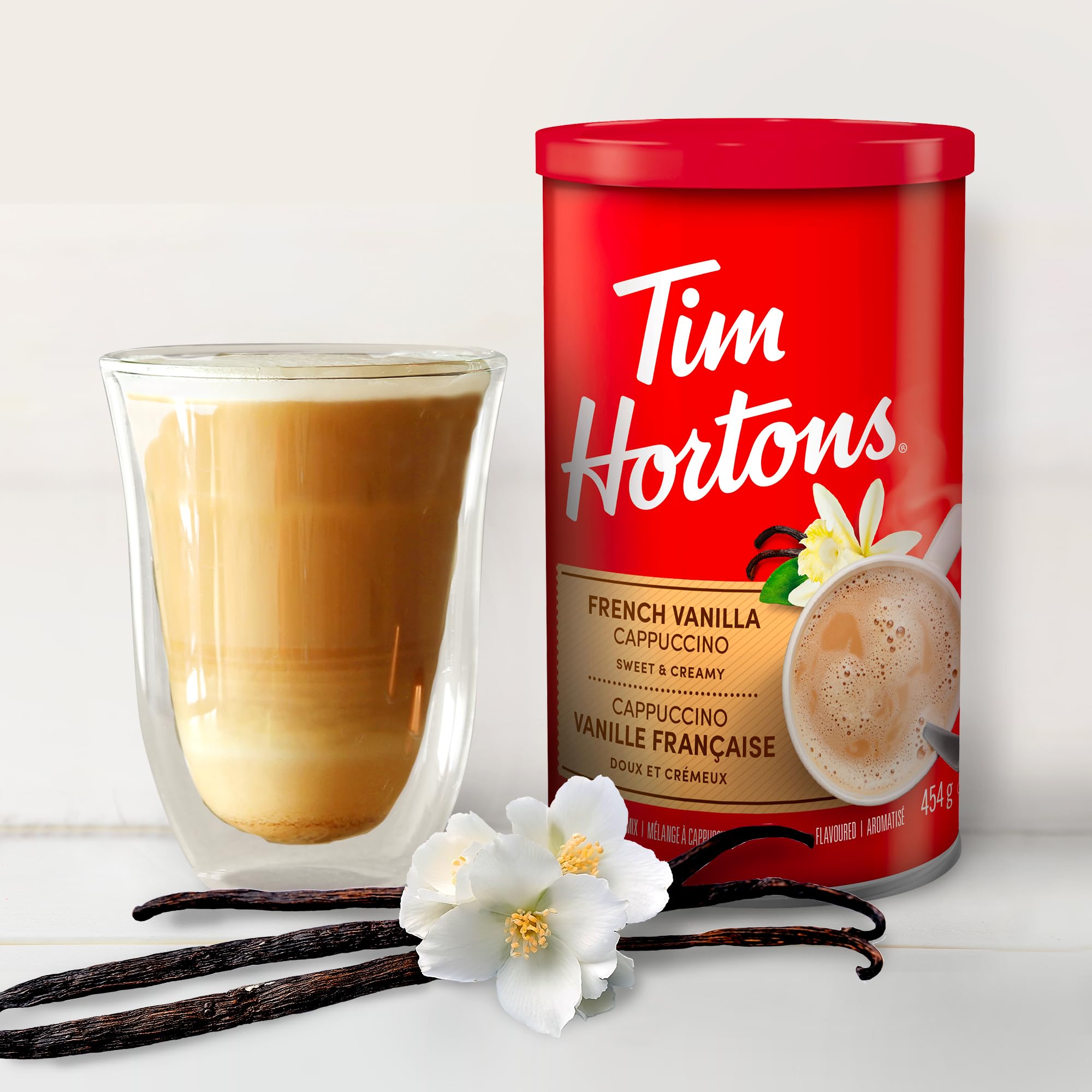 Tim Hortons cappuccino mix blends easily with hot water.