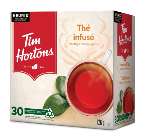 Tim Hortons orange pekoe tea in a classic brew ready to enjoy.