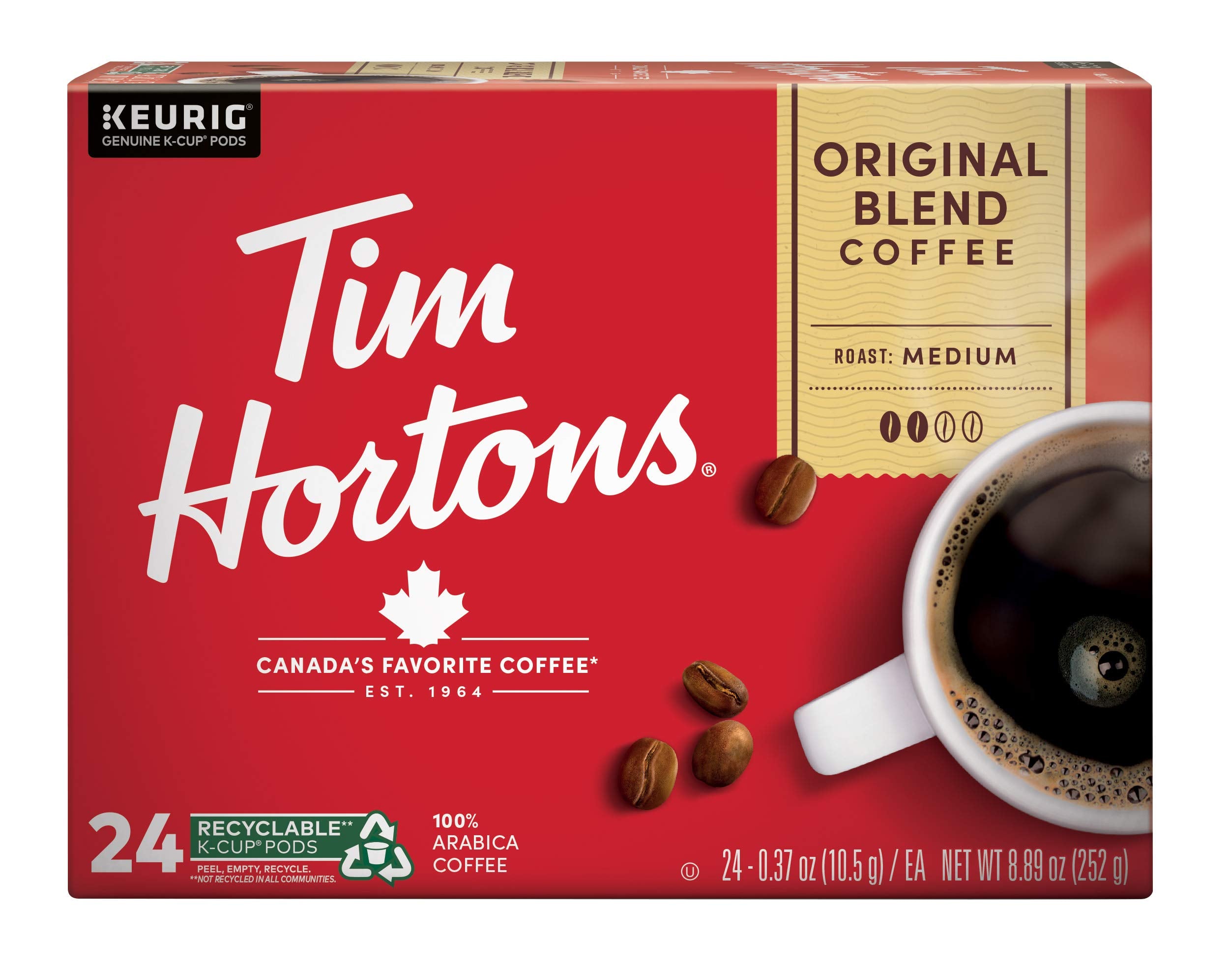 Tim Hortons Original Blend Arabica beans for a smooth medium roast