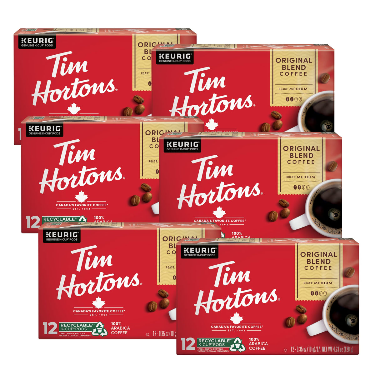 Tim Hortons Original Blend K-Cup pods for Keurig brewers deliver a balanced medium roast.