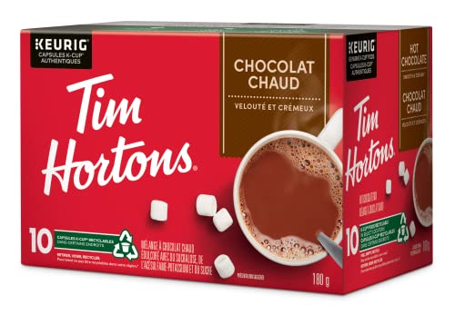 Close-up of Tim Hortons pod label highlighting cocoa aroma.