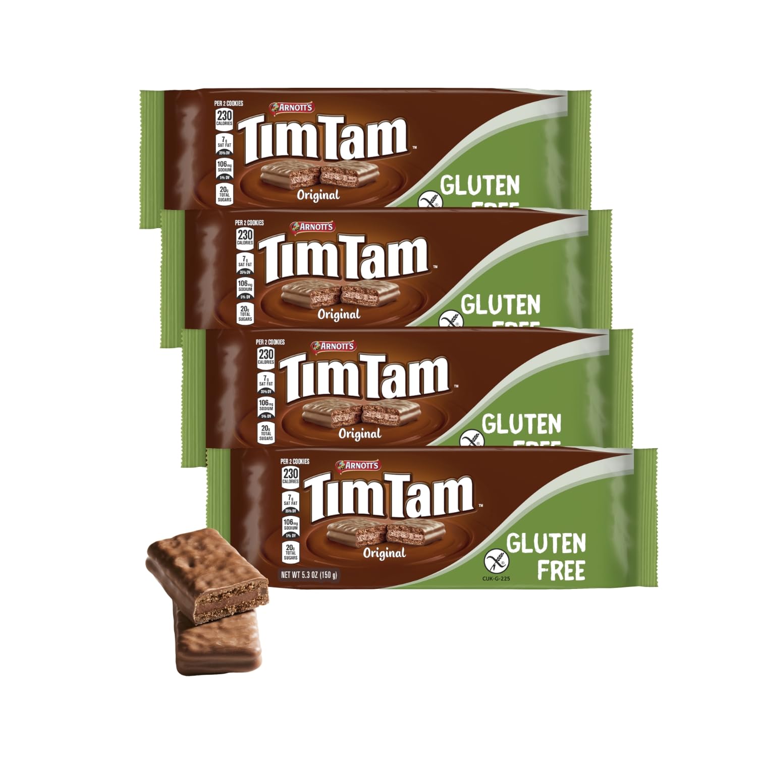 Tim Tam gluten-free Original cookies in a four-pack, ideal for sharing.