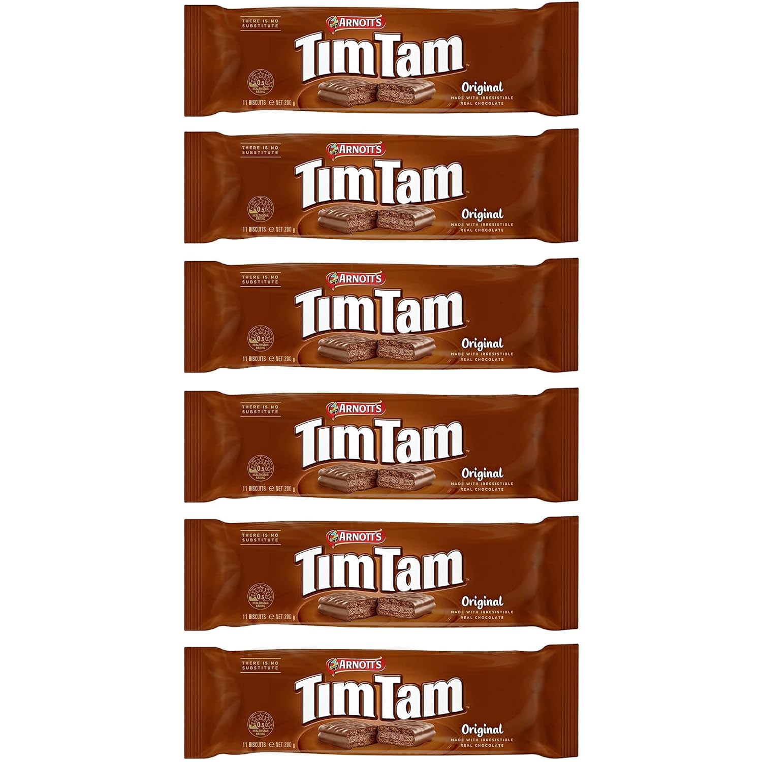 Tim Tam Original chocolate biscuits in a 6-pack for convenient sharing.