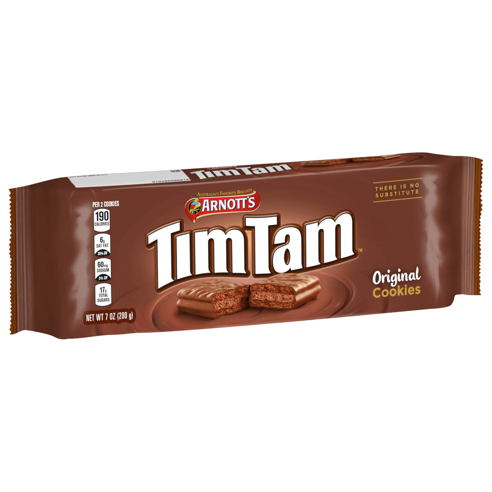 Tim Tam Original shows three indulgent layers of biscuit, cream, and chocolate coating.