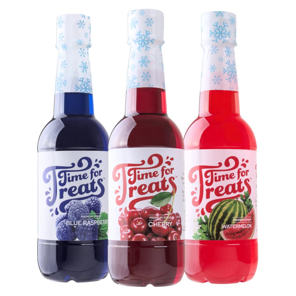 Time For Treats cherry syrup bottle pour for quick snow cone topping.