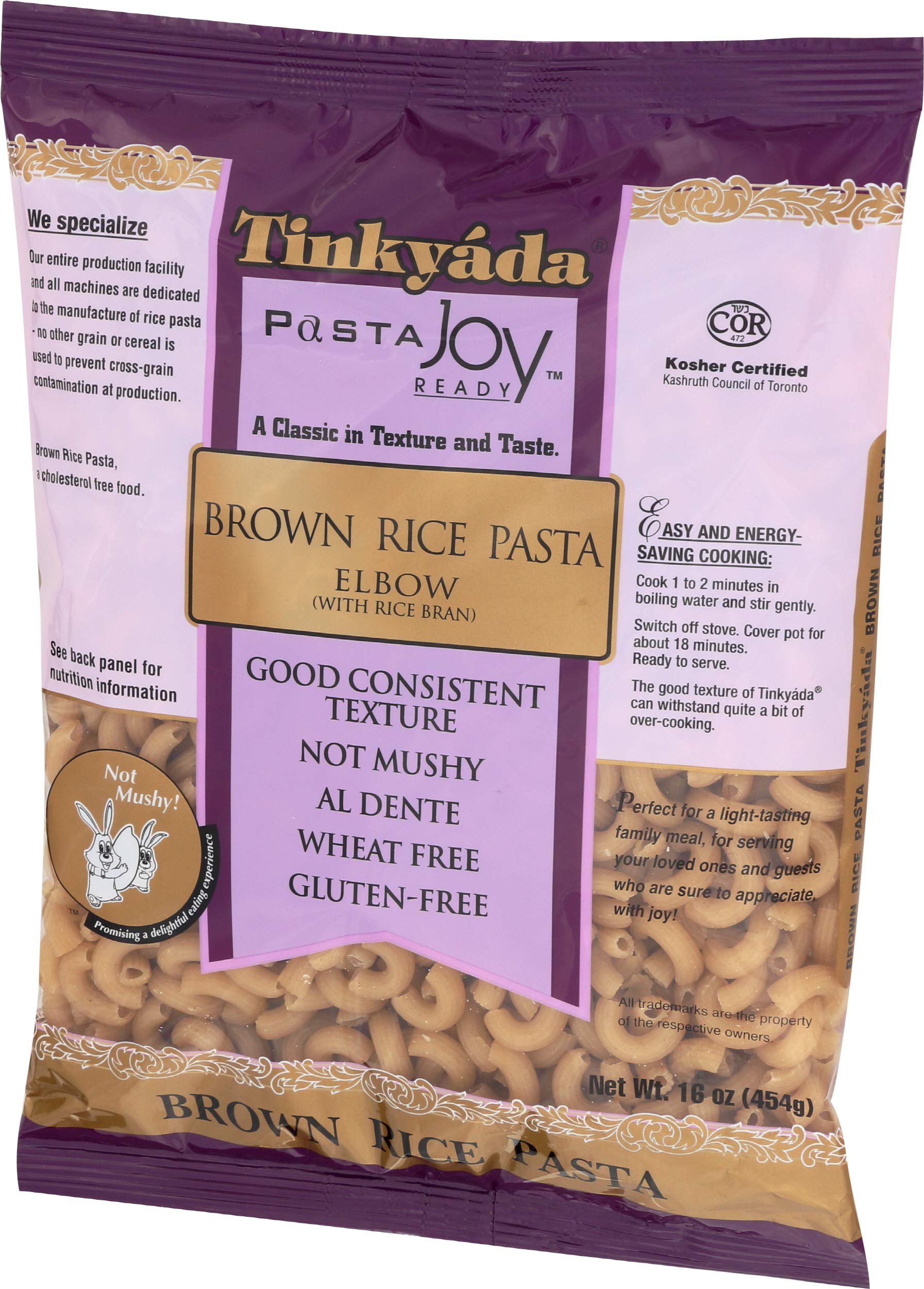 Tinkyada brown rice elbow pasta dry bundle for pantry shelf.