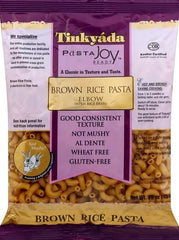Tinkyada brown rice elbow pasta steaming in bowl with aroma.