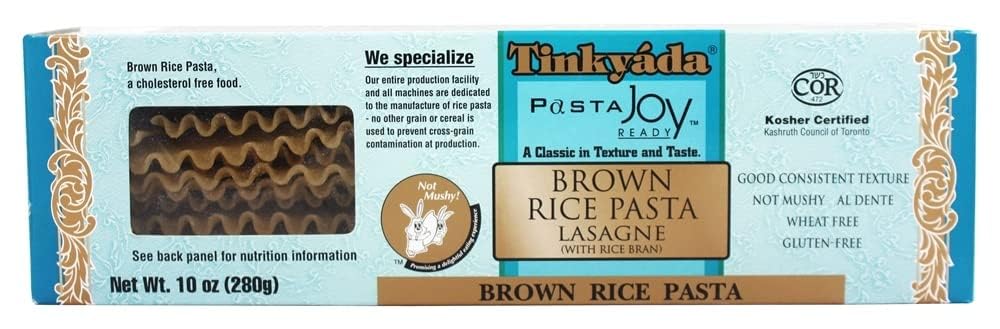 Tinkyada brown rice pasta lasagne package showing packaging, ideal for organic meals.