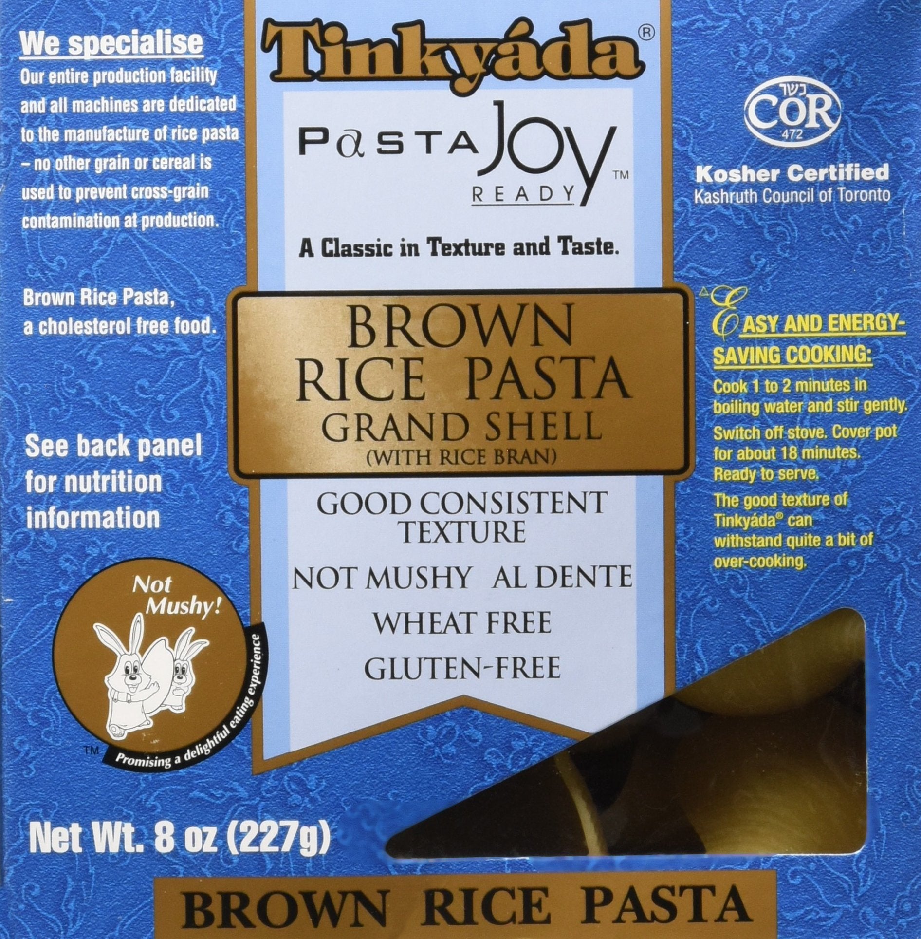 Tinkyada Brown Rice Pasta Shells steaming, ideal for hearty sauces