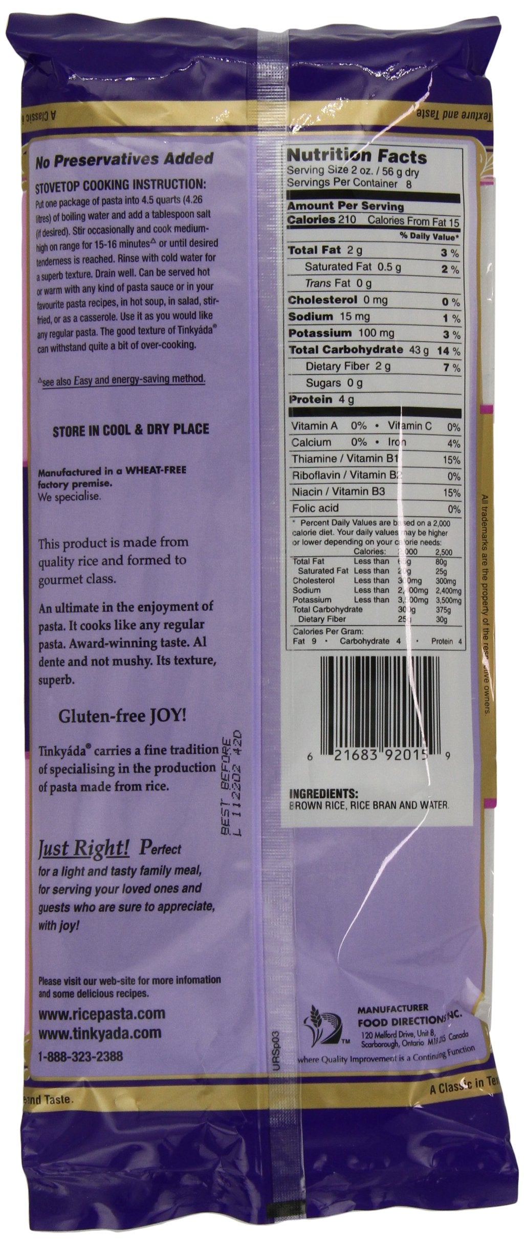 Tinkyada brown rice pasta spaghetti cooked al dente, preserves texture for saucy dishes.