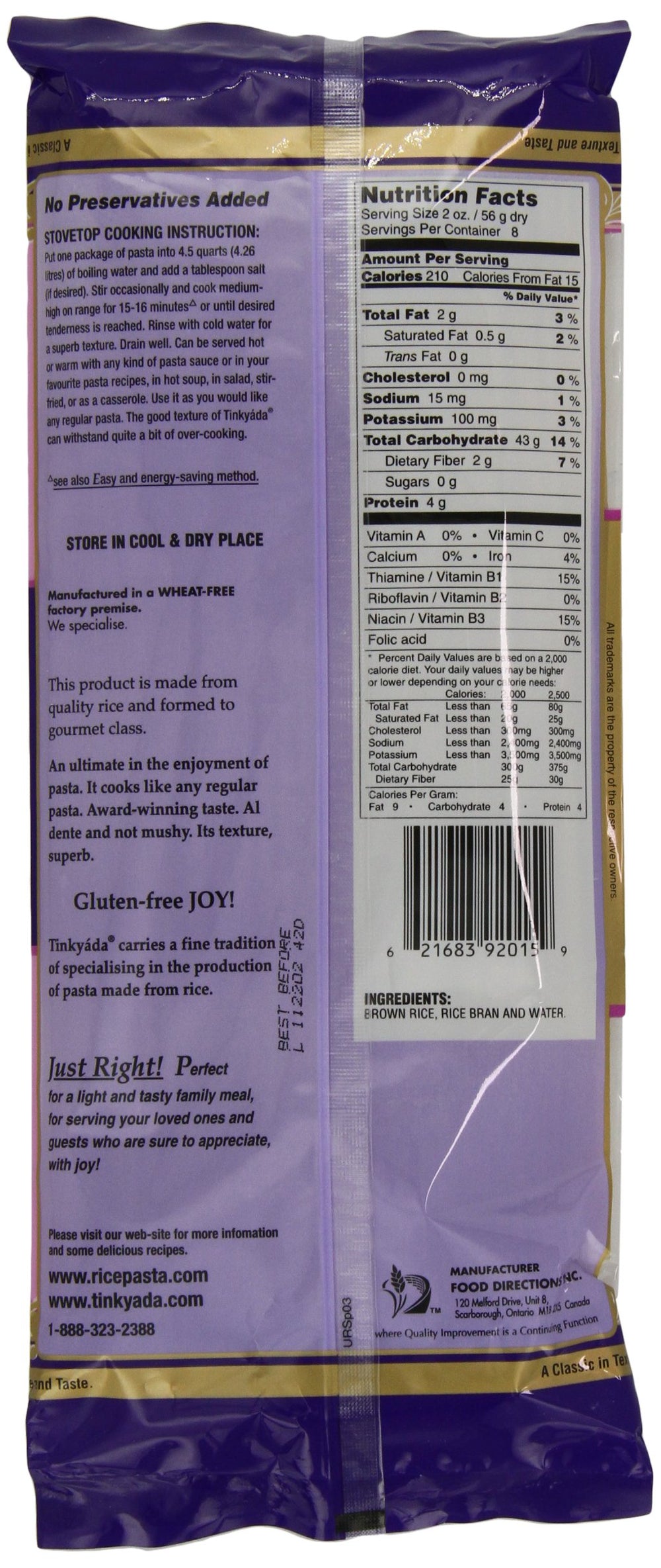 Tinkyada brown rice pasta spaghetti cooked al dente, preserves texture for saucy dishes.