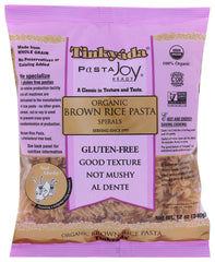 Tinkyada Organic Brown Rice Pasta Spirals package for gluten-free meals.