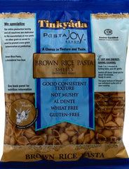Tinkyada Shell Brown Rice Pasta uncooked noodles closeup showing texture