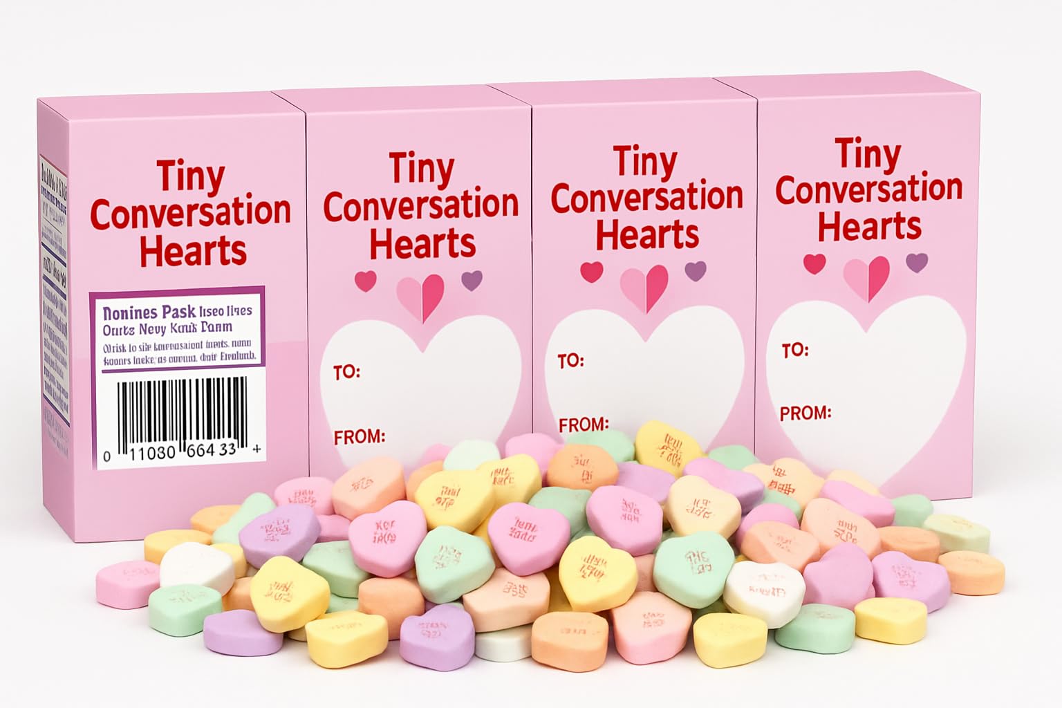 Tiny Conversation Hearts bite-sized treats ready for desserts and snacking.
