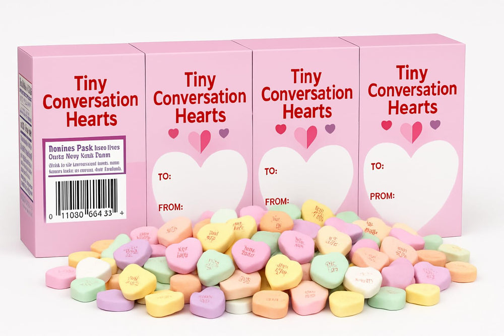 Tiny Conversation Hearts bite-sized treats ready for desserts and snacking.