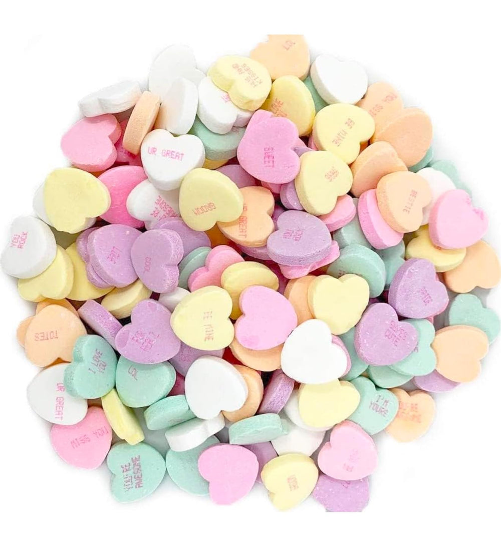 Party-ready Tiny Conversation Hearts for classroom exchanges and gifts.