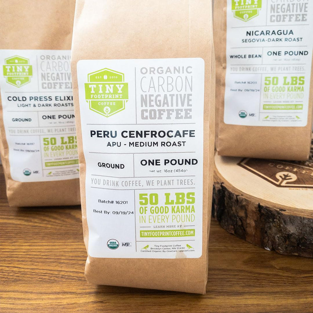 Tiny Footprint Coffee environmental impact map with trees planted per pound