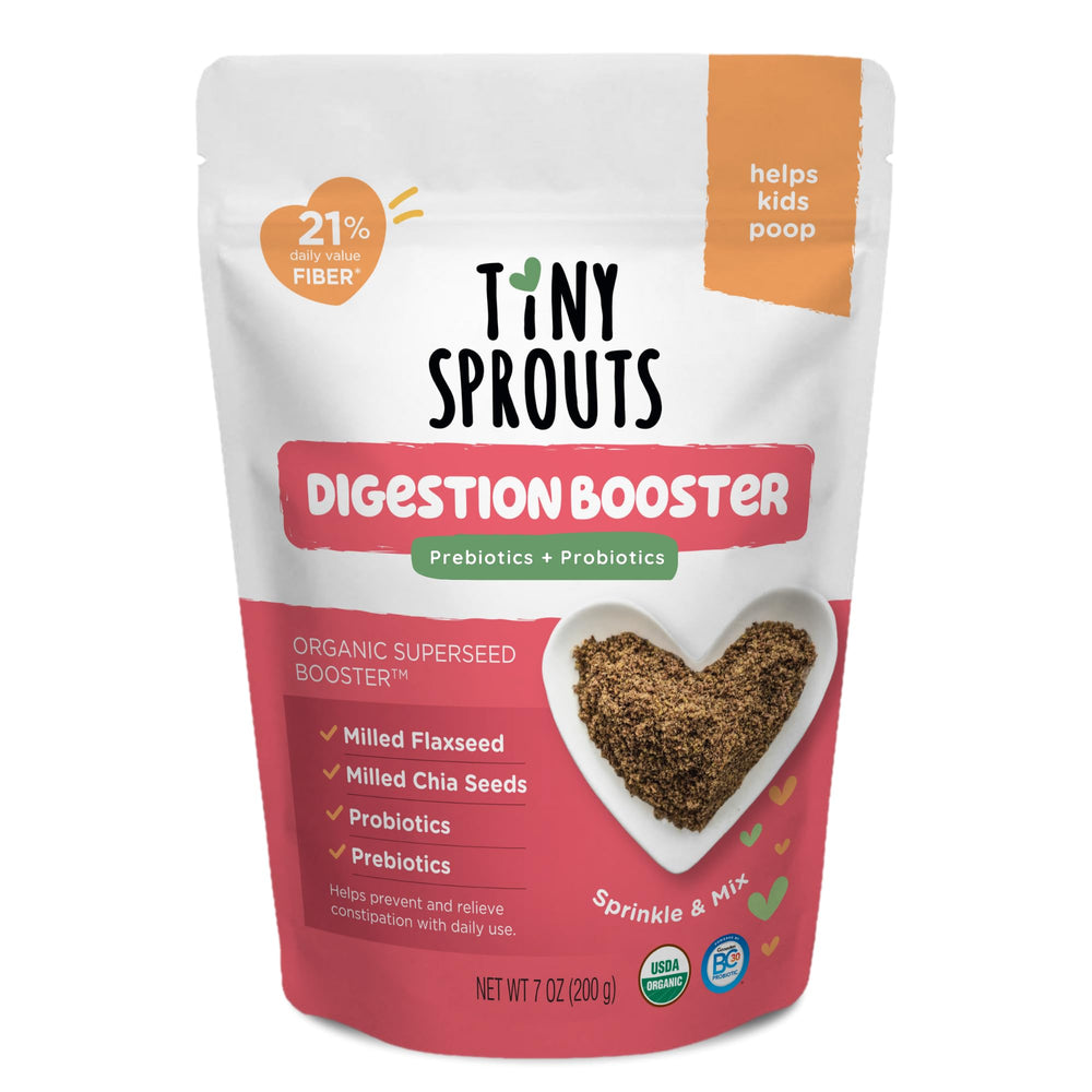 Tiny Sprouts chia and flax seeds in a bowl, a high-fiber addition.