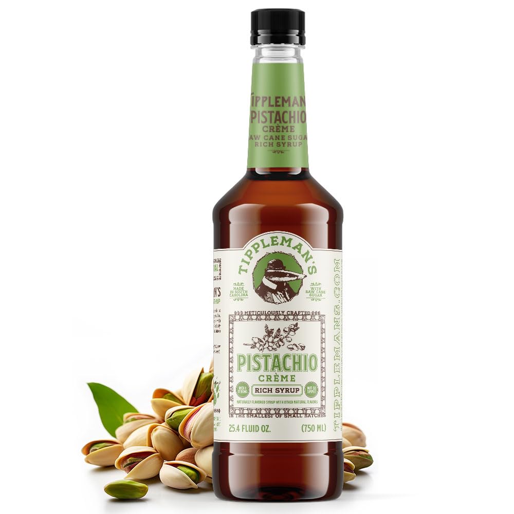 Tippleman's Pistachio Créme Syrup bottle showcases premium flavor for cafes and homes.