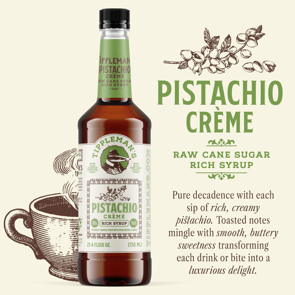 Tippleman's Pistachio Créme Syrup over vanilla ice cream adds gourmet flair.