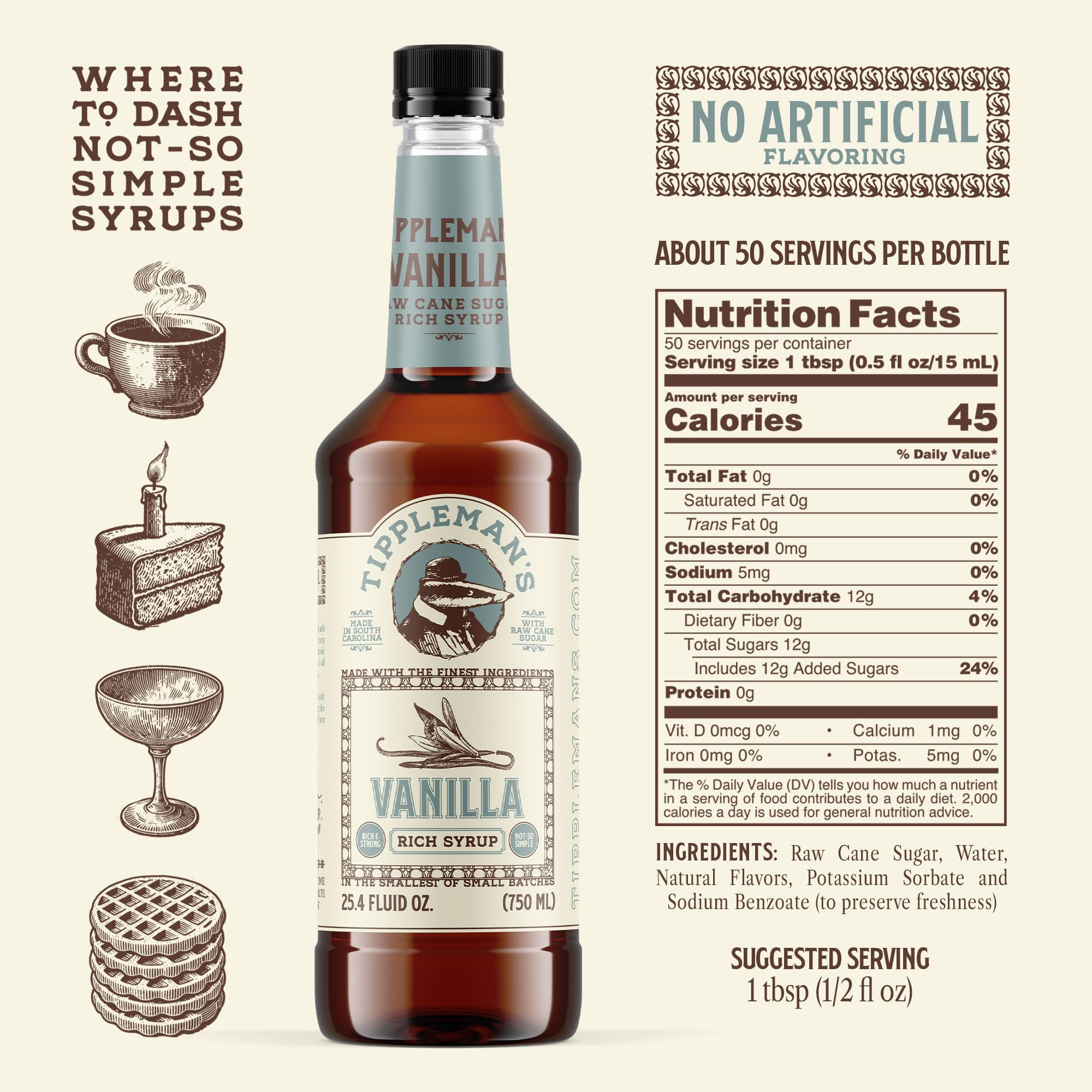 Tippleman's Vanilla Coffee Syrup being poured into a latte for coffee flavor