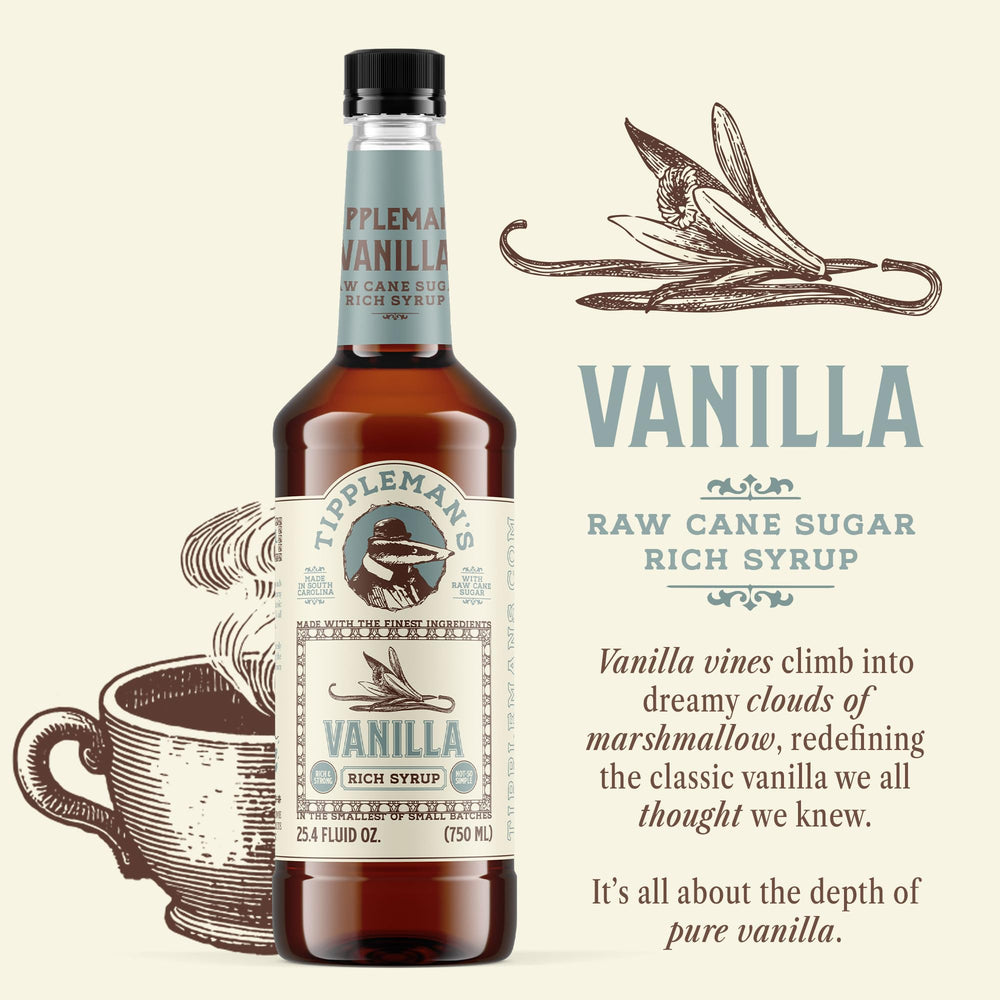 Tippleman's vanilla syrup ingredients highlight raw cane sugar sweetness