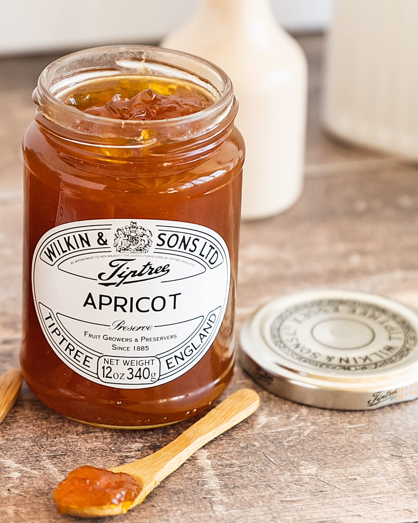 Tiptree Apricot Preserve spread on toast setup for breakfast.