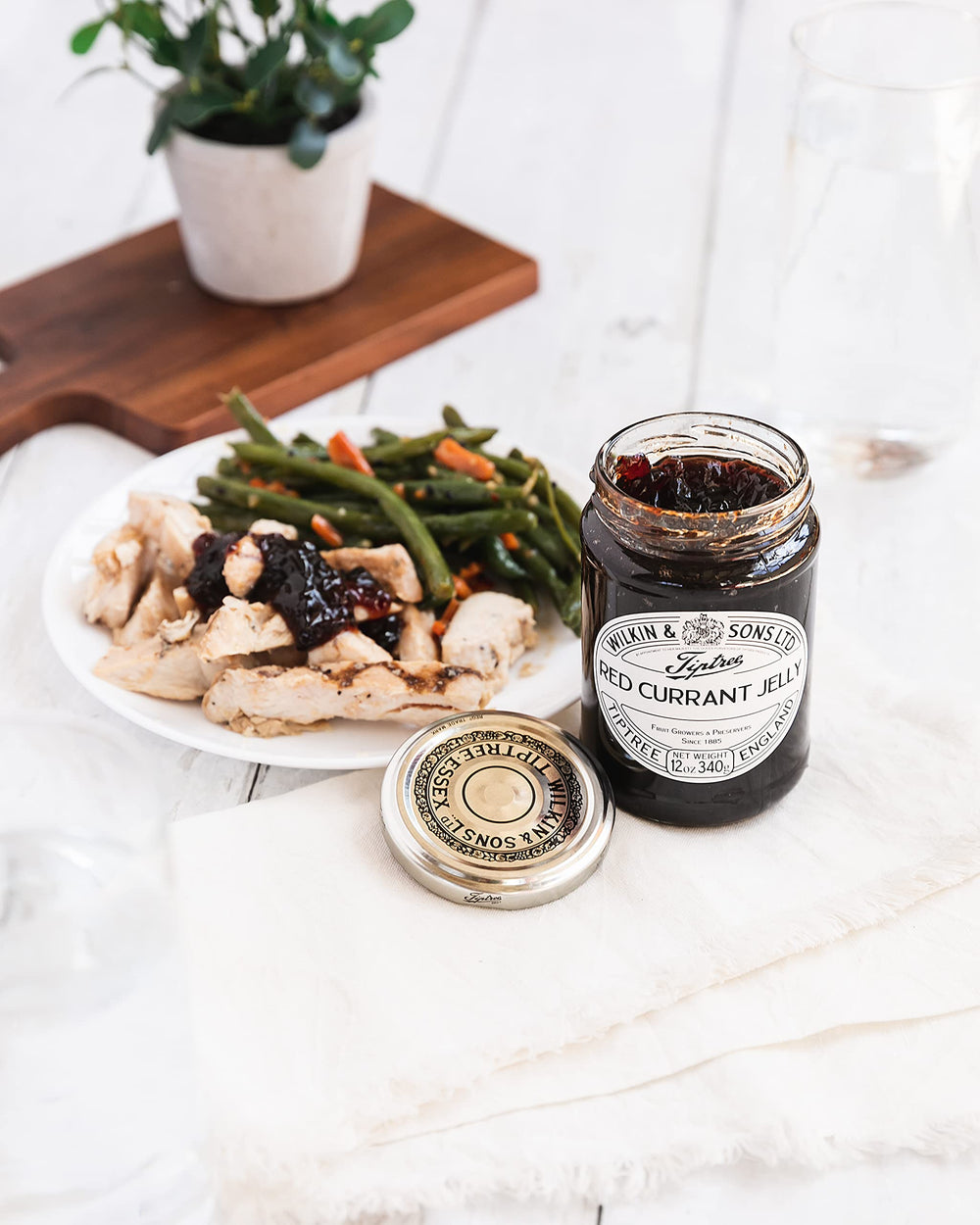 Tiptree red currant jelly ingredients label close-up for ingredient transparency and quality.