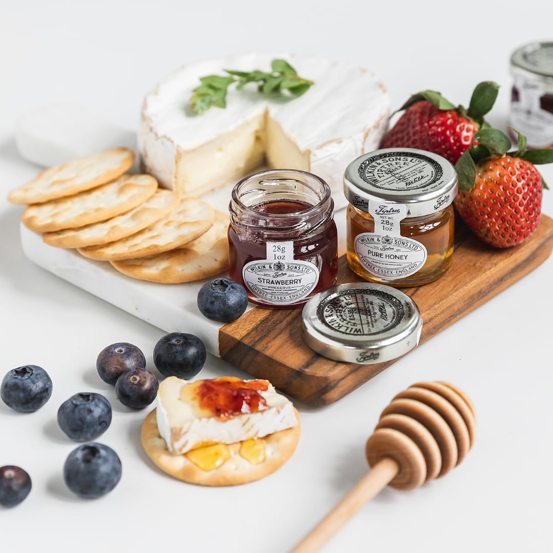 Tiptree Strawberry Preserve Minis jar closeup shows rich, glossy texture for spreading