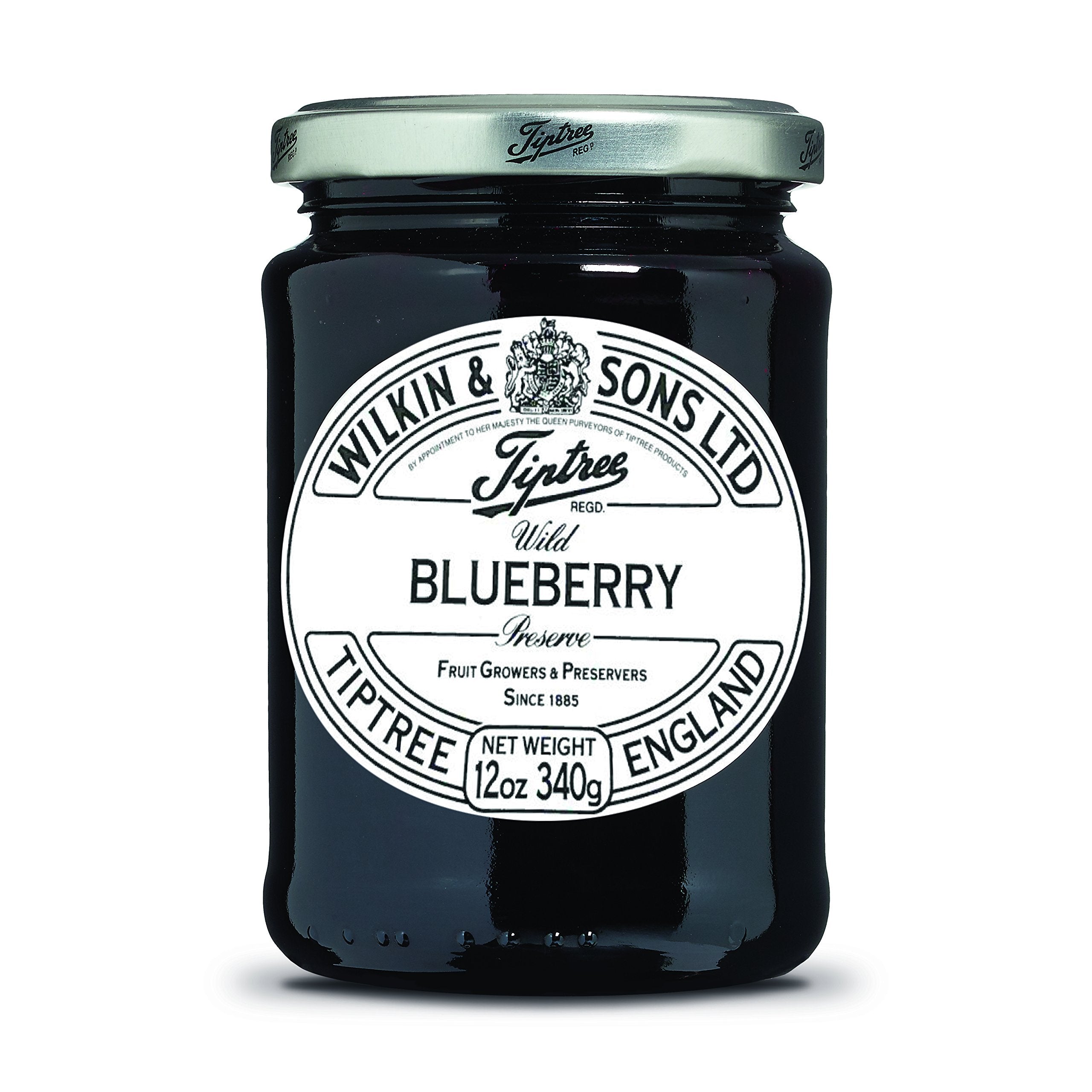 Tiptree Wild Blueberry Preserve jar front showing rich color for breakfast on toast