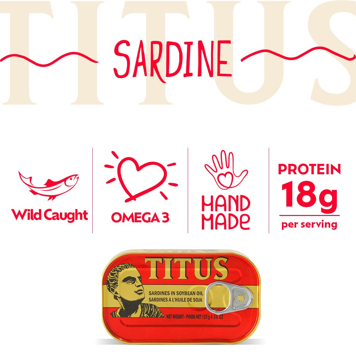 TITUS sardines close-up show tender fillets in oil, great for recipes.