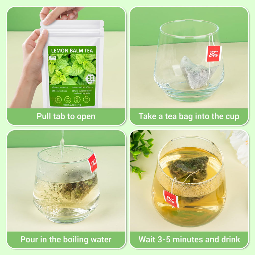 Tiucm Lemon Balm Tea steaming cup conveys soothing aroma and relaxation.