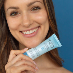 TiZO Mineral Sun Defense tinted packaging label highlighting reef-friendly formula.